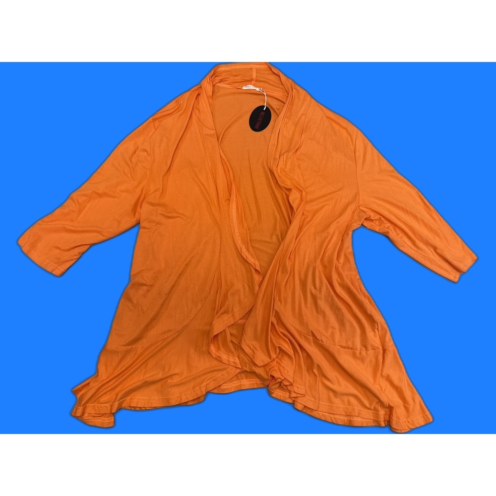 BLUETIME Open Front Cardigan Women M Orange Viscose Spandex Relaxed Fit Cotton